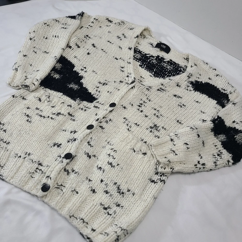 LIne Black and‎ Cream Button Up Sweater Size XS
